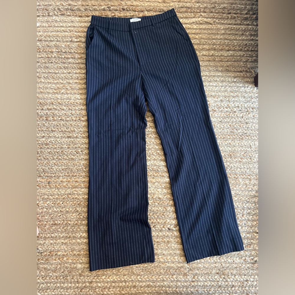 Pinstripe navy trouser pants with wide leg. From paris atelier